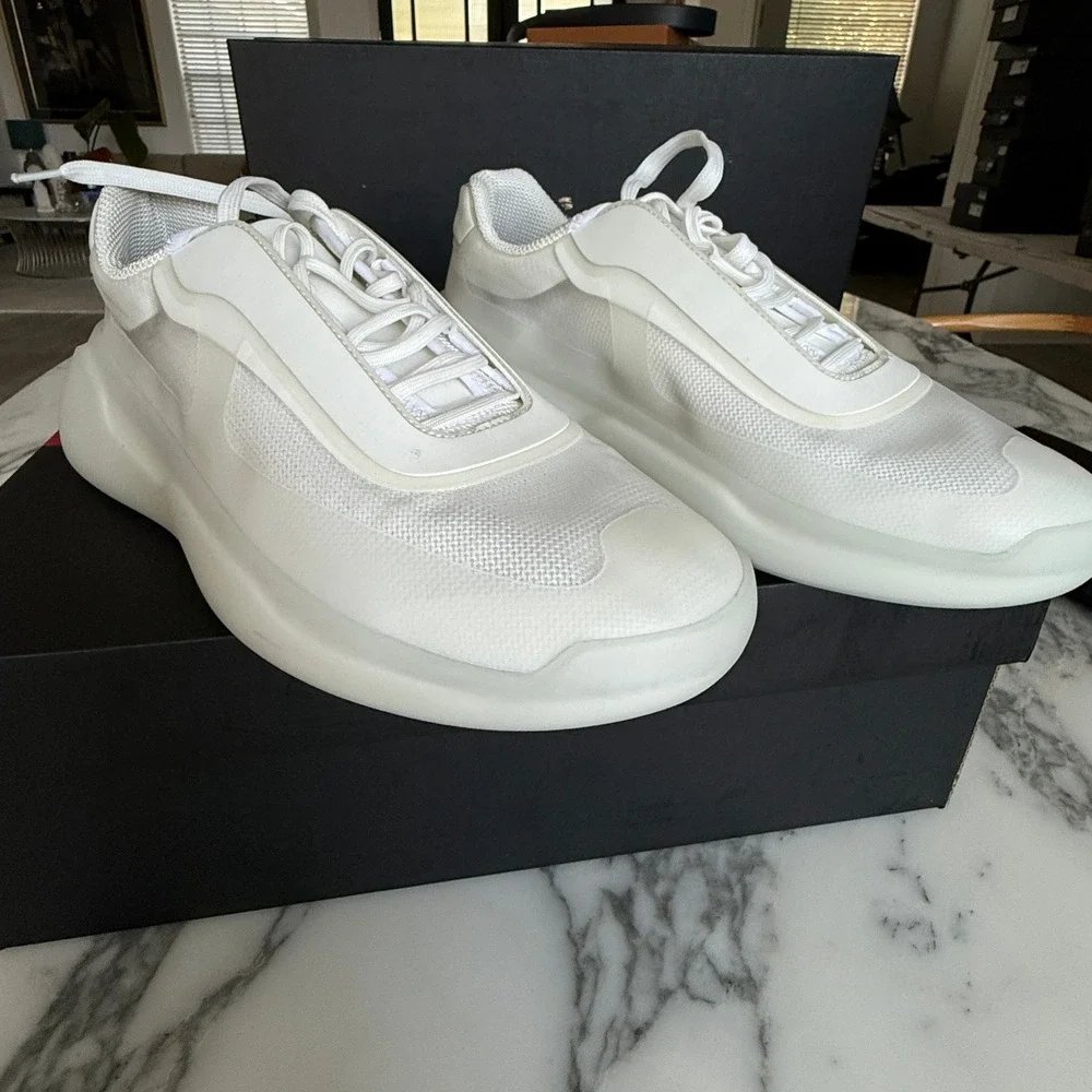 Prada America's Cup White Technical Nylon 1 Sneakers 4E3608‎ Mens UK 7